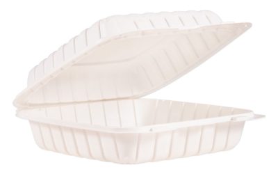 Hinged Lid Containers, Single Compartment, 9 x 8.8 x 3, White, Plastic, 150/Carton