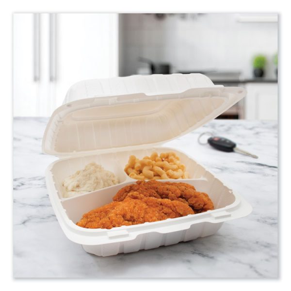 Hinged Lid Containers, 3-Compartment, 9 x 8.75 x 3, White, Plastic, 150/Carton - Image 4