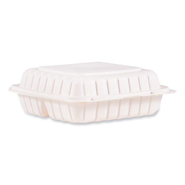 Hinged Lid Containers, 3-Compartment, 9 x 8.75 x 3, White, Plastic, 150/Carton - Image 2