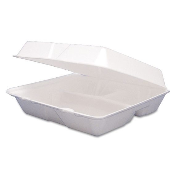 Foam Hinged Lid Containers, 3-Compartment, 9.25 X 9.5 X 3, White, 200/carton - Image 4