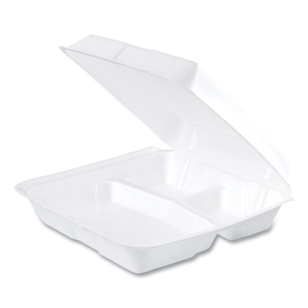 Foam Hinged Lid Containers, 3-Compartment, 9.25 X 9.5 X 3, White, 200/carton - Image 2