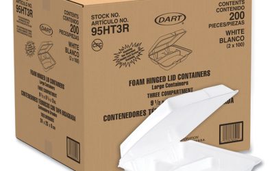 Foam Hinged Lid Containers, 3-Compartment, 9.25 X 9.5 X 3, White, 200/carton