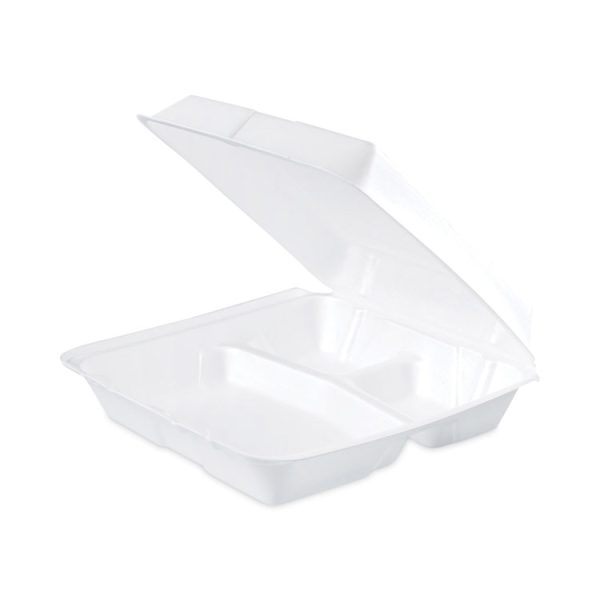 Insulated Foam Hinged Lid Containers, 3-Compartment, 9.3 x 9.5 x 3, White, 200/Pack, 2 Packs/Carton - Image 4