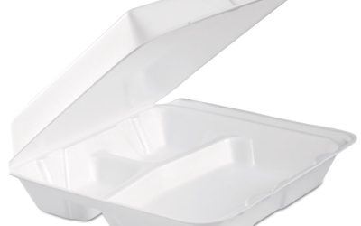 Foam Hinged Lid Container, 3-Compartment, 9.3 X 9.5 X 3, White, 100/bag, 2 Bag/carton