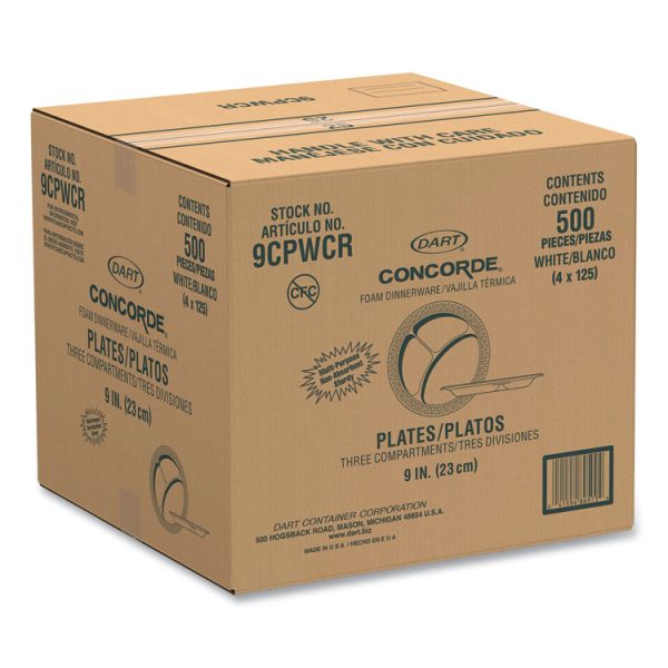 Concorde Foam Plate, 3-Compartment, 9" Dia, White, 125/pack, 4 Packs/carton - Image 4