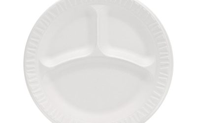 Concorde Foam Plate, 3-Compartment, 9″ Dia, White, 125/pack, 4 Packs/carton