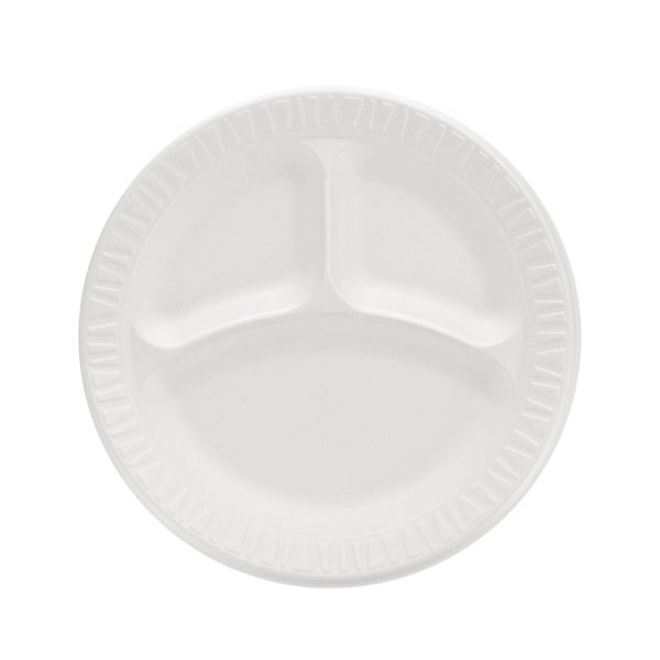 Concorde Foam Plate, 3-Compartment, 9" Dia, White, 125/pack, 4 Packs/carton