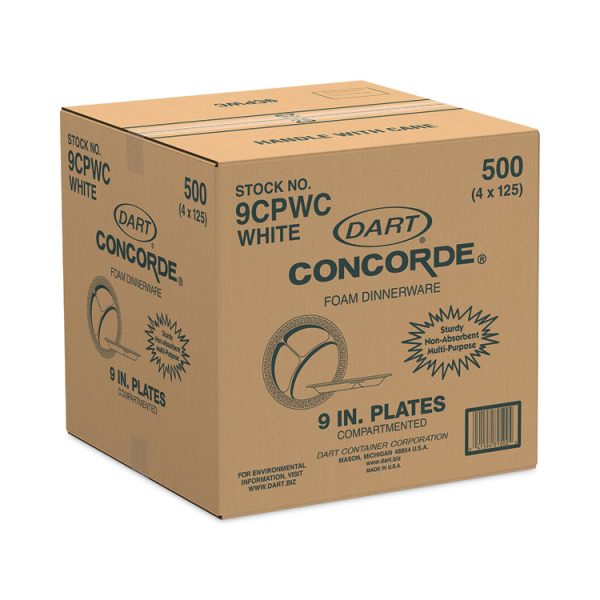 Concorde Non-Laminated Foam Plate, 3-Compartment, 9" dia, 125/Pack, 4 Packs/Carton - Image 4