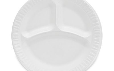 Concorde Non-Laminated Foam Plate, 3-Compartment, 9″ dia, 125/Pack, 4 Packs/Carton