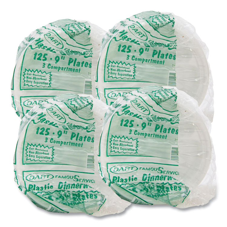 Plastic Plates, 3-Compartment, 9" Dia, White, 125/pack, 4 Packs/carton - Image 8