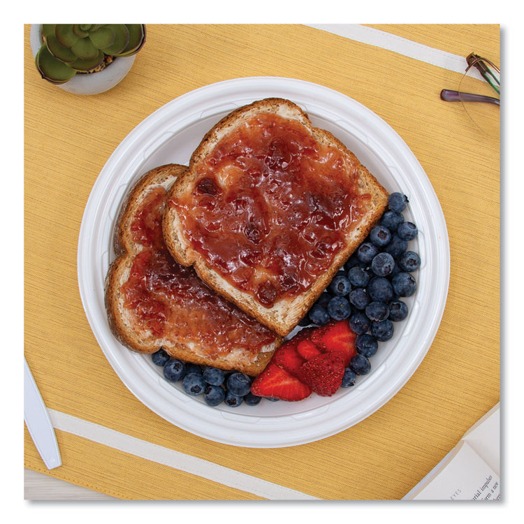 Plastic Plates, 3-Compartment, 9" Dia, White, 125/pack, 4 Packs/carton - Image 3