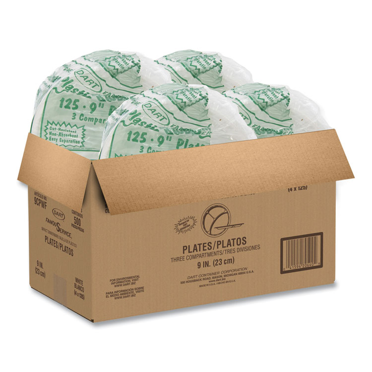 Plastic Plates, 3-Compartment, 9" Dia, White, 125/pack, 4 Packs/carton - Image 7