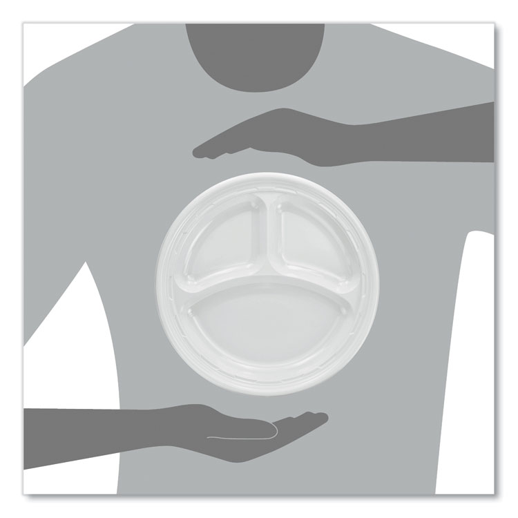 Plastic Plates, 3-Compartment, 9" Dia, White, 125/pack, 4 Packs/carton - Image 6