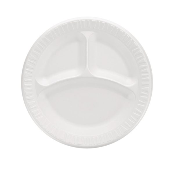 Quiet Classic Laminated Foam Plates, 3-Compartment, 9" dia, White, 125/Pack, 4 Packs/Carton