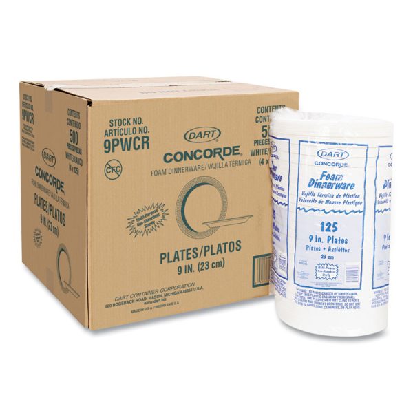 Concorde Foam Plate, 9" Dia, White, 125/pack, 4 Packs/carton - Image 3