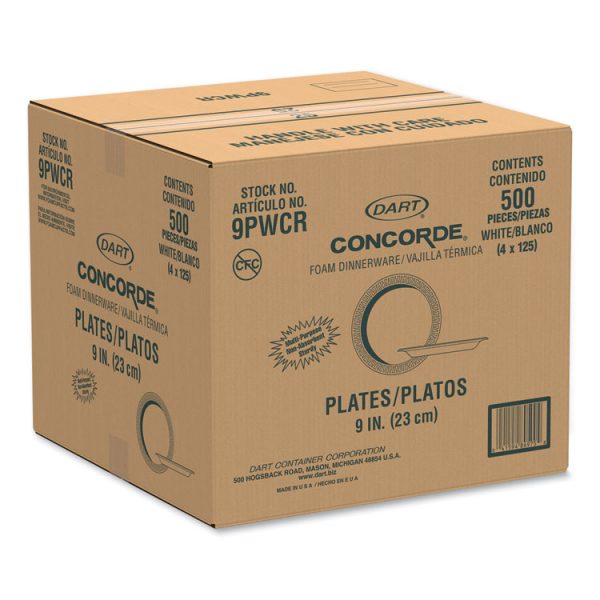 Concorde Foam Plate, 9" Dia, White, 125/pack, 4 Packs/carton - Image 4