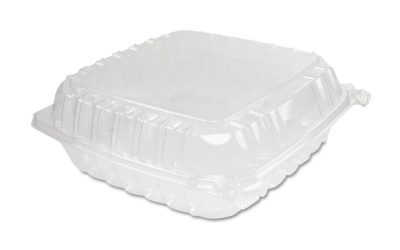 ClearSeal Hinged-Lid Plastic Containers, 9.3 x 8.8 x 3, Clear, Plastic, 100/Bag, 2 Bags/Carton