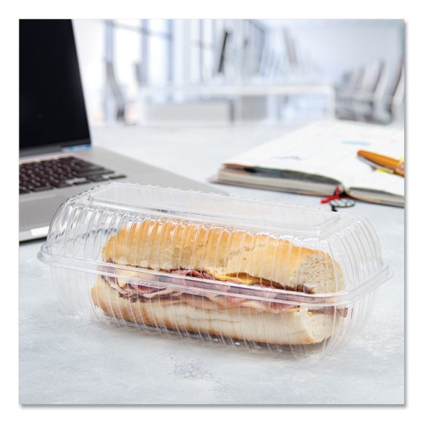 Showtime Clear Hinged Containers, Hoagie Container, 29.9 oz, 5.1 x 9.9 x 3.5, Clear, Plastic, 100/Bag 2 Bags/Carton - Image 3