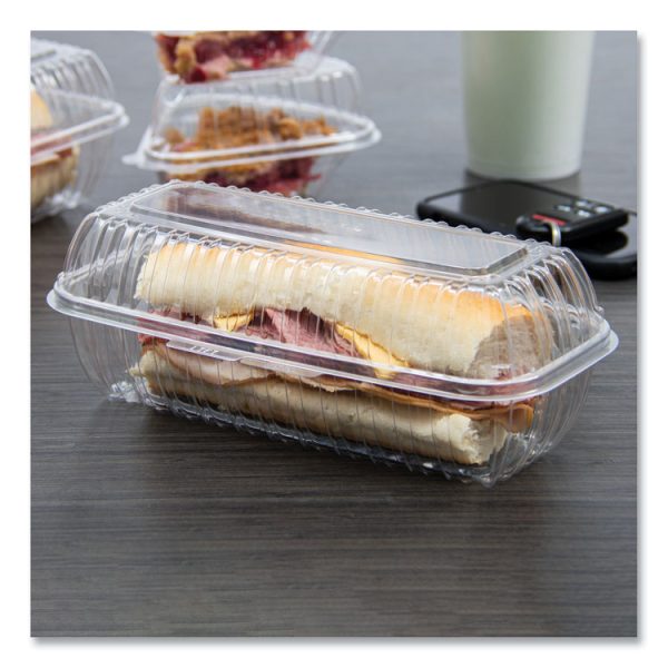 Showtime Clear Hinged Containers, Hoagie Container, 29.9 oz, 5.1 x 9.9 x 3.5, Clear, Plastic, 100/Bag 2 Bags/Carton - Image 4