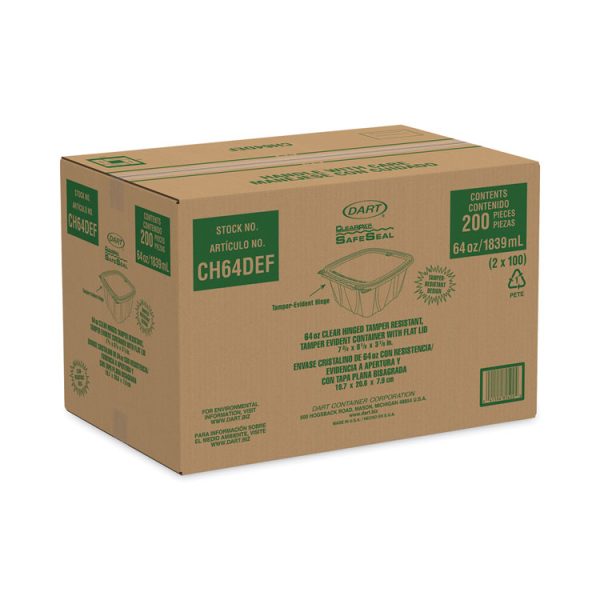 ClearPac SafeSeal Tamper-Resistant/Evident Containers, Flat Lid, 64 oz, 8.1 x 7.8 x 3.3, Clear, Plastic, 100/Bag, 2 Bags/CT - Image 2