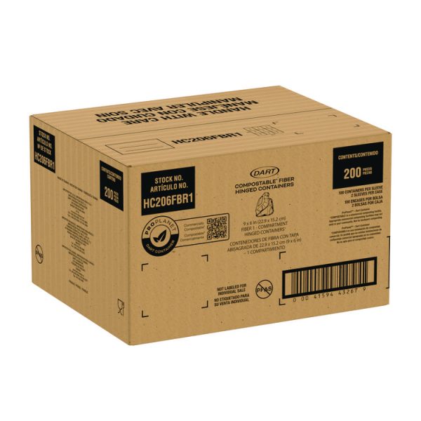 Compostable Fiber Hinged Containers, ProPlanet Seal, 6.34 x 9.06 x 1.97, Ivory, Molded Fiber, 200/Carton - Image 3