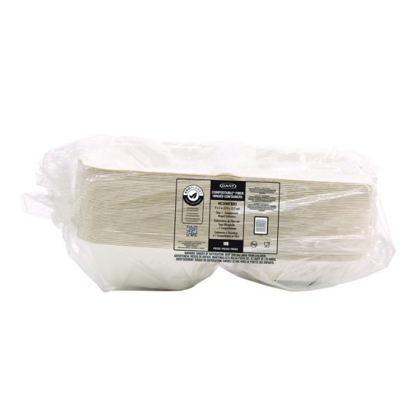 Compostable Fiber Hinged Containers, ProPlanet Seal, 6.34 x 9.06 x 1.97, Ivory, Molded Fiber, 200/Carton - Image 5