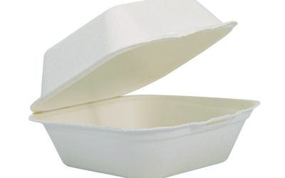 Compostable Fiber Hinged Trays, ProPlanet Seal, 5.9 x 6.08 x 1.83, Ivory, Molded Fiber, 500/Carton