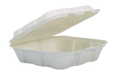 Compostable Fiber Hinged Trays, ProPlanet Seal, 8.03 x 8.38 x 1.93, Ivory, Molded Fiber, 200/Carton