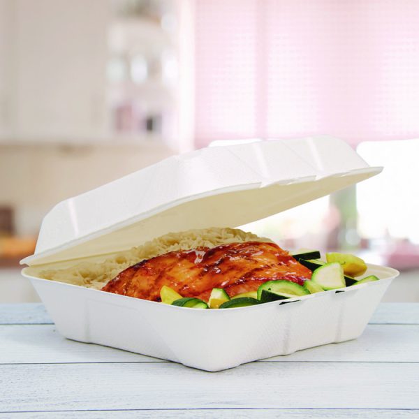 Compostable Fiber Hinged Trays, ProPlanet Seal, 8.98 x 9.35 x 2.17, Ivory, Molded Fiber, 200/Carton - Image 6