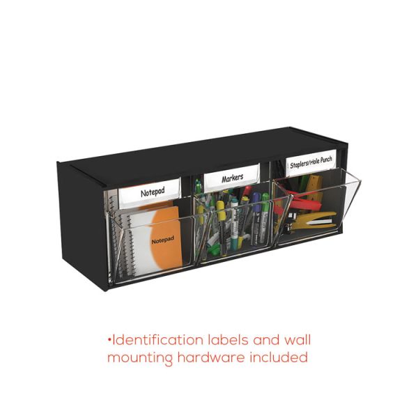 Tilt Bin Interlocking Multi-Bin Storage Organizer, 3 Sections, 23.63" X 7.75" X 9.5", Black/clear - Image 6