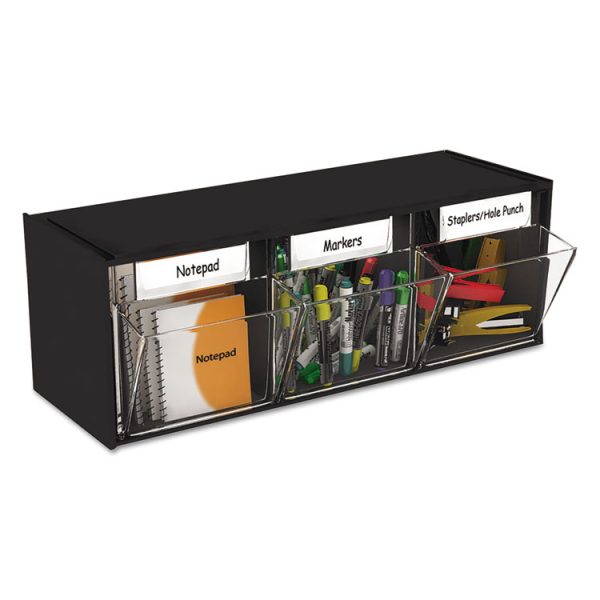 Tilt Bin Interlocking Multi-Bin Storage Organizer, 3 Sections, 23.63" X 7.75" X 9.5", Black/clear - Image 3