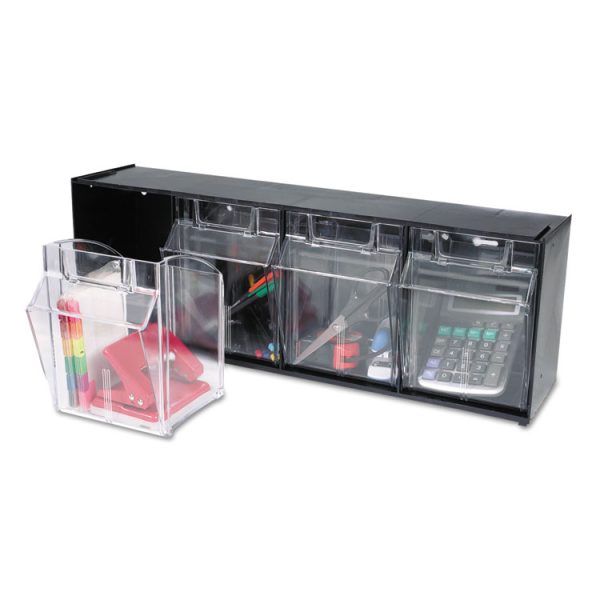 Tilt Bin Interlocking Multi-Bin Storage Organizer, 4 Sections, 23.63" X 6.63" X 8.13", Black/clear - Image 8