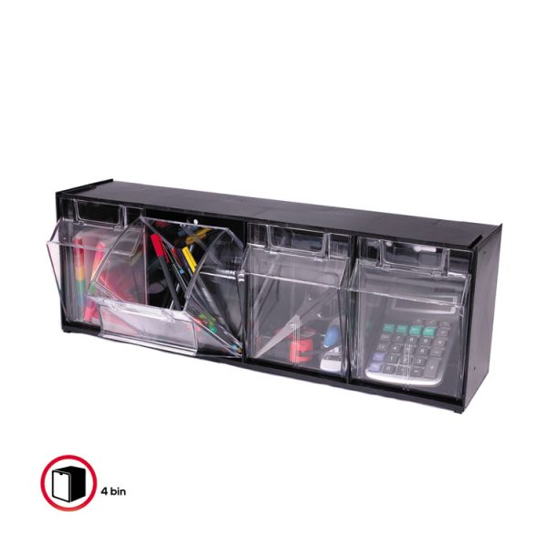 Tilt Bin Interlocking Multi-Bin Storage Organizer, 4 Sections, 23.63" X 6.63" X 8.13", Black/clear - Image 2