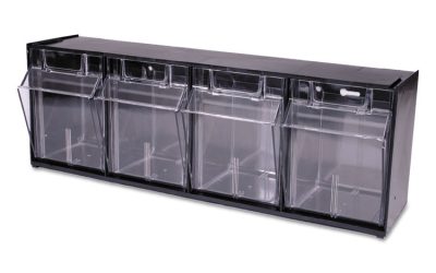 Tilt Bin Interlocking Multi-Bin Storage Organizer, 4 Sections, 23.63″ X 6.63″ X 8.13″, Black/clear