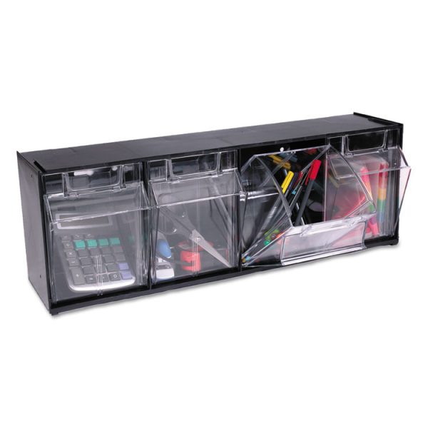 Tilt Bin Interlocking Multi-Bin Storage Organizer, 4 Sections, 23.63" X 6.63" X 8.13", Black/clear - Image 3