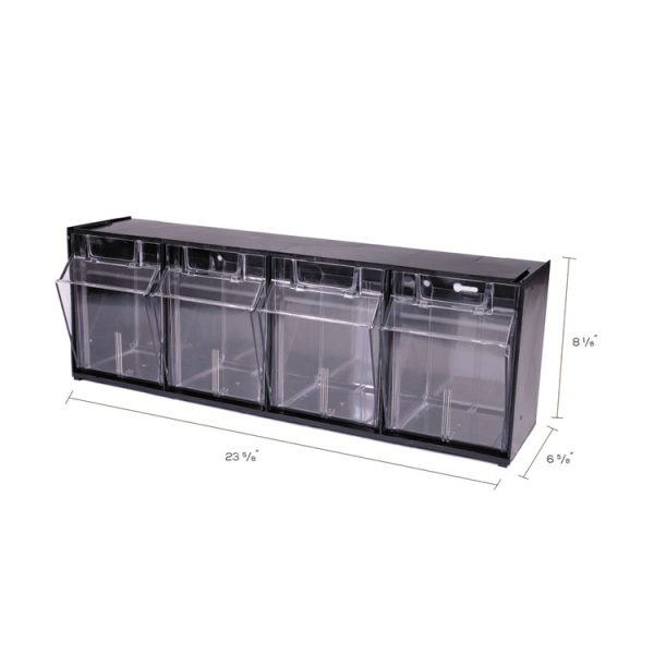 Tilt Bin Interlocking Multi-Bin Storage Organizer, 4 Sections, 23.63" X 6.63" X 8.13", Black/clear - Image 4