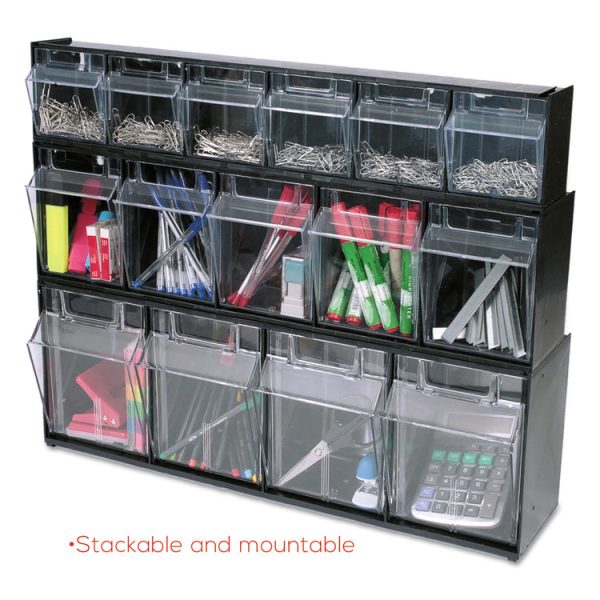 Tilt Bin Interlocking Multi-Bin Storage Organizer, 4 Sections, 23.63" X 6.63" X 8.13", Black/clear - Image 9