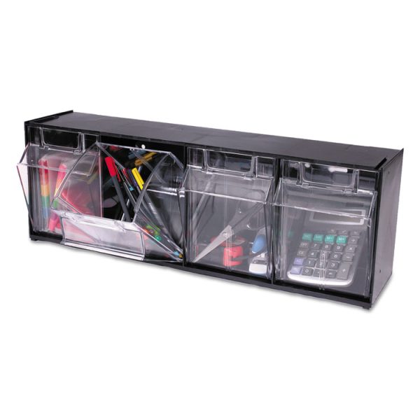 Tilt Bin Interlocking Multi-Bin Storage Organizer, 4 Sections, 23.63" X 6.63" X 8.13", Black/clear - Image 5