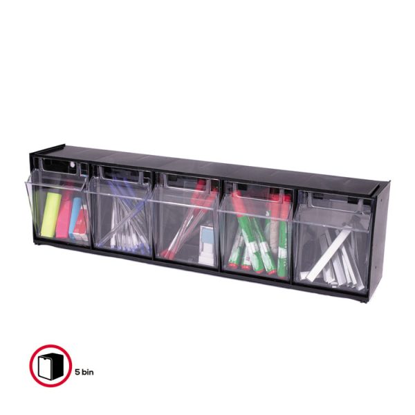 Tilt Bin Interlocking Multi-Bin Storage Organizer, 5 Sections, 23.63" X 5.25" X 6.5", Black/clear - Image 2