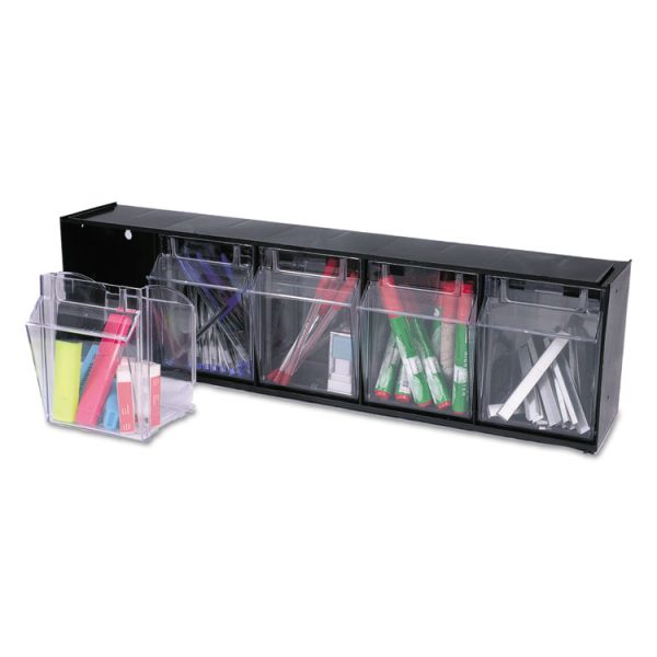 Tilt Bin Interlocking Multi-Bin Storage Organizer, 5 Sections, 23.63" X 5.25" X 6.5", Black/clear - Image 9