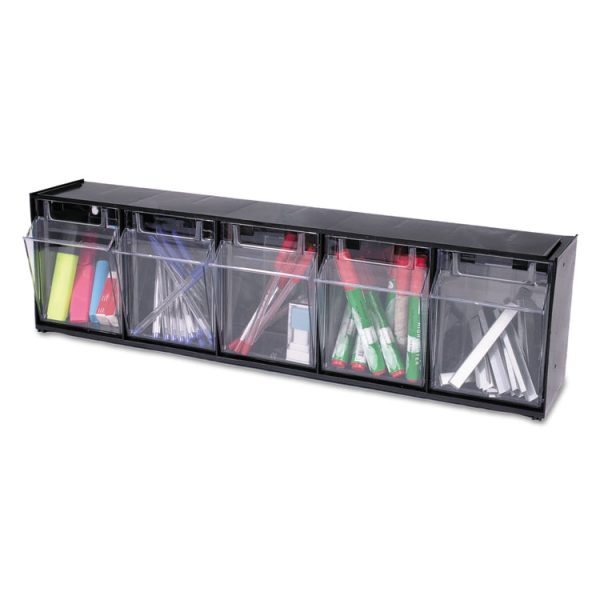 Tilt Bin Interlocking Multi-Bin Storage Organizer, 5 Sections, 23.63" X 5.25" X 6.5", Black/clear - Image 6