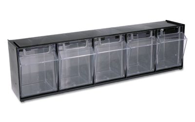 Tilt Bin Interlocking Multi-Bin Storage Organizer, 5 Sections, 23.63″ X 5.25″ X 6.5″, Black/clear