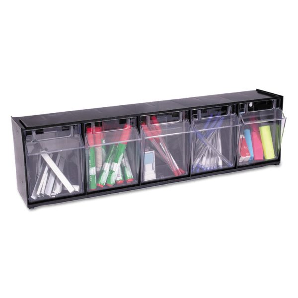 Tilt Bin Interlocking Multi-Bin Storage Organizer, 5 Sections, 23.63" X 5.25" X 6.5", Black/clear - Image 3