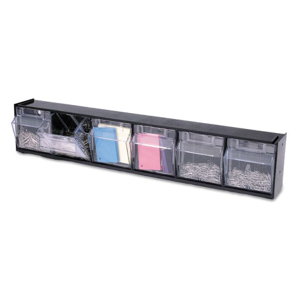 Tilt Bin Interlocking Multi-Bin Storage Organizer, 6 Sections, 23.63" X 3.63" X 4.5", Black/clear - Image 9