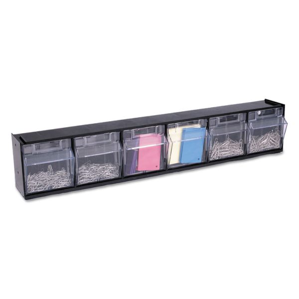 Tilt Bin Interlocking Multi-Bin Storage Organizer, 6 Sections, 23.63" X 3.63" X 4.5", Black/clear - Image 3
