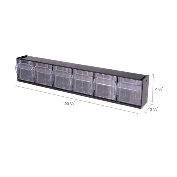 Tilt Bin Interlocking Multi-Bin Storage Organizer, 6 Sections, 23.63" X 3.63" X 4.5", Black/clear - Image 4