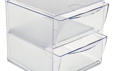 Stackable Cube Organizer, 2 Compartments, 2 Drawers, Plastic, 6 x 7.2 x 6, Clear
