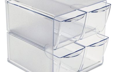 Stackable Cube Organizer, 4 Compartments, 4 Drawers, Plastic, 6 x 7.2 x 6, Clear