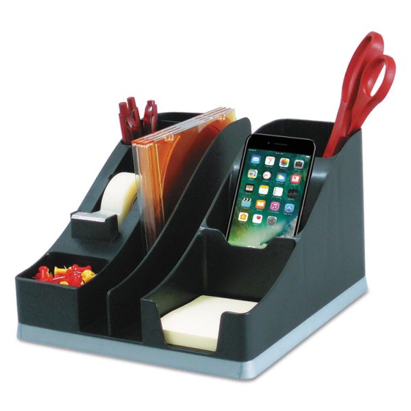 Silhouettes All-In-One Caddy, 6 Compartments, Plastic, 8.13 x 9.13 x 5.19, Black/Silver - Image 3