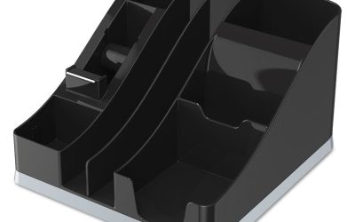 Silhouettes All-In-One Caddy, 6 Compartments, Plastic, 8.13 x 9.13 x 5.19, Black/Silver